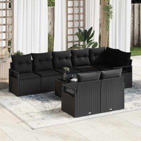 Conjunto de sofá de jardín 9 pcs Negro Poliratán