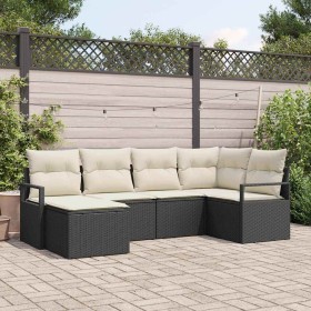 Conjunto de sofá de jardín 6 pcs Negro Poliratán