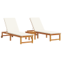 Tumbonas 2 pcs con Mesa y Cojines de Madera Maciza de Acacia de , Tumbonas - Ref: Foro24-3333834, Precio: 406,43 €, Descuento: %