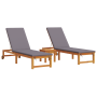 Tumbonas de 2 pcs con mesa y cojines de madera maciza de acacia de , Tumbonas - Ref: Foro24-3333835, Precio: 403,08 €, Descue...