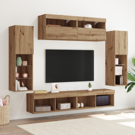 Armarios de pared para TV con luces LED 2 pcs Roble Artesanal 80x30x30 cm de , Muebles TV - Ref: Foro24-3334381, Precio: 351,...
