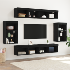 Unidades de TV Conjunto de 4 Roble negro MDF, vidrio Grande de , Muebles TV - Ref: Foro24-3334388, Precio: 250,88 €, Descuent...