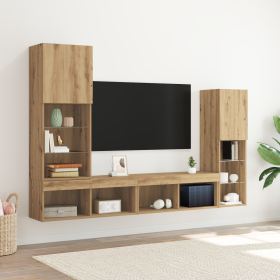 cabinet de TV con luces LED Roble Artesanal 40.5x30x102 cm de , Muebles TV - Ref: Foro24-3334390, Precio: 185,65 €, Descuento: %