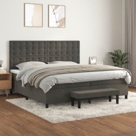 Cama box spring con colchón terciopelo gris oscuro 200x200 cm en Camas y somieres | Comprar online en Foro24