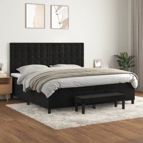 Cama box spring con colchón terciopelo negro 200x200 cm Cama box spring con colchón terciopelo negro 200x200 cm