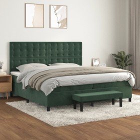 Cama box spring con colchón terciopelo verde oscuro 200x200 cm Cama box spring con colchón terciopelo verde oscuro 200x200 cm