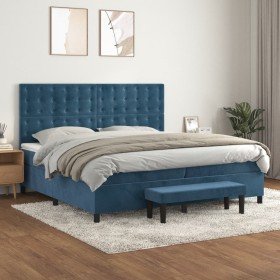 Cama box spring con colchón terciopelo azul oscuro 200x200 cm Cama box spring con colchón terciopelo azul oscuro 200x200 cm