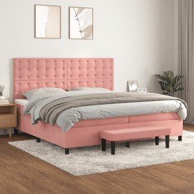 Cama box spring con colchón terciopelo rosa 200x200 cm Cama box spring con colchón terciopelo rosa 200x200 cm