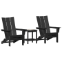 Conjunto de Lounge de Jardín de 3 Piezas Negro HDPE