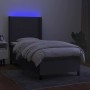 Cama box spring colchón y luces LED tela gris oscuro 80x200 cm