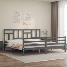 Grauer Massivholzbettrahmen mit Kopfteil 200x200 cm von vidaXL, Betten und Lattenroste - Ref: Foro24-3194983, Preis: 170,25 €...