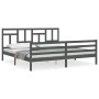 Gray solid wood bed frame with headboard 200x200 cm by vidaXL, Beds and slatted bases - Ref: Foro24-3194983, Price: 170,25 €,...