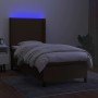 Cama box spring colchón y luces LED tela marrón oscuro 90x190cm