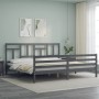 Gray solid wood bed frame with headboard 200x200 cm by vidaXL, Beds and slatted bases - Ref: Foro24-3194983, Price: 170,25 €,...