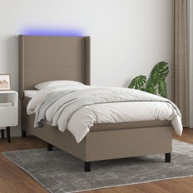 Cama box spring colchón y luces LED tela gris taupe 90x190 cm Cama box spring colchón y luces LED tela gris taupe 90x190 cm