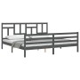 Gray solid wood bed frame with headboard 200x200 cm by vidaXL, Beds and slatted bases - Ref: Foro24-3194983, Price: 170,25 €,...