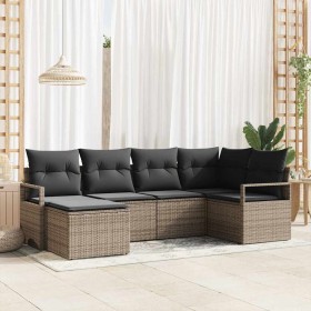 Conjunto de sofá de jardín 6 pcs Gris Poliratán