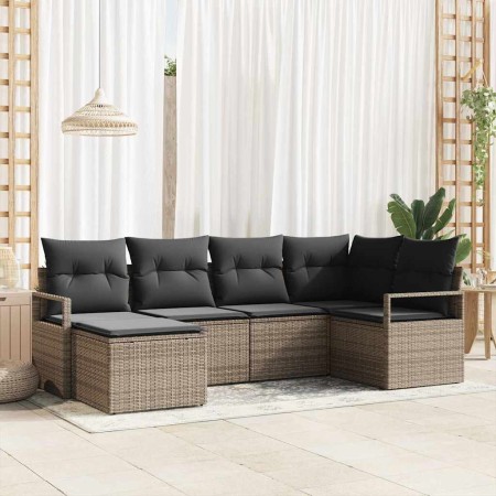 Conjunto de sofá de jardín 6 pcs Gris Poliratán
