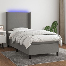 Cama box spring colchón y luces LED tela gris oscuro 90x200 cm Cama box spring colchón y luces LED tela gris oscuro 90x200 cm