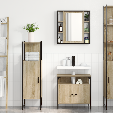 Conjunto de Muebles de Baño de 3 Piezas en Roble Sonoma de Madera de Ingeniería de , Tocadores de baño - Ref: Foro24-3345136,...