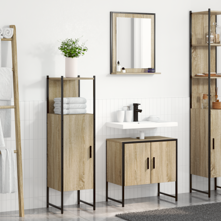 Set de Muebles de Baño de 3 Piezas Roble Sonoma Madera Elaborada de , Tocadores de baño - Ref: Foro24-3345145, Precio: 135,87 €