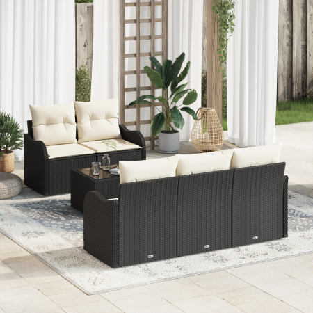 Juego de Sofá de Jardín de 6 Piezas con Cojines Ratán Poliéster Negro | Foro24.es | Tu tienda online para hogar, jardín y más Foro24.es