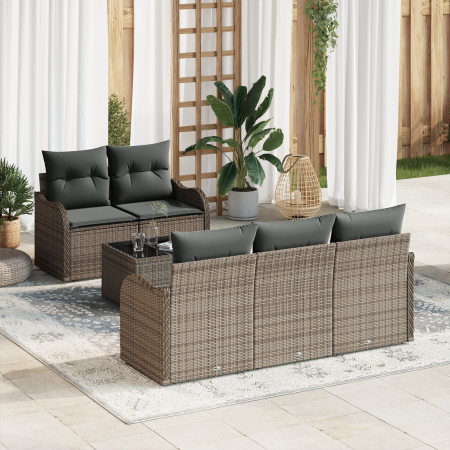 Juego de Sofá de Jardín de 6 Piezas con Cojines Gris Ratán Sintético | Foro24.es | Tu tienda online para hogar, jardín y más Foro24.es