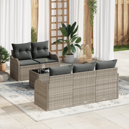 Conjunto de Sofá de Jardín de 6 Piezas con Cojines Gris Claro Poliratán | Foro24.es | Tu tienda online para hogar, jardín y más Foro24.es