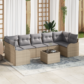 Set de Sofá de Jardín de 8 Piezas con Cojines Beige Ratán Sintético von , Outdoor-Sofas - Ref: Foro24-3345620, Preis: 535,04 ...