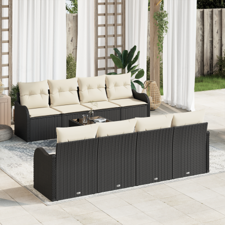 Conjunto de Sofá de Jardín  de 9 Piezas con Almohadas Ratán Poliratán Negro | Foro24.es | Tu tienda online para hogar, jardín y más Foro24.es