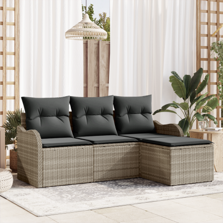 Conjunto de Sofá de Jardín de 4 Piezas con Cojines Gris Claro de Ratán Poliéster | Foro24.es | Tu tienda online para hogar, jardín y más Foro24.es