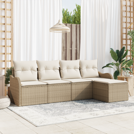Juego de Sofá de Jardín de 5 Piezas con Cojines Beige Ratán Poliéster von , Outdoor-Sofas - Ref: Foro24-3345661, Preis: 318,8...