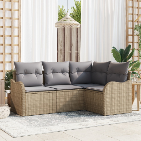 Juego de Sofá de Jardín de 4 Piezas con Cojines Ratán Beige by , Outdoor sofas - Ref: Foro24-3345680, Price: 303,33 €, Discou...