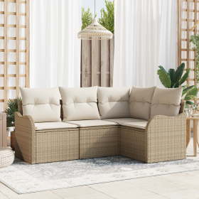 Juego de sofá de jardín de 4 piezas con cojines de ratán poliéster beige von , Outdoor-Sofas - Ref: Foro24-3345681, Preis: 30...