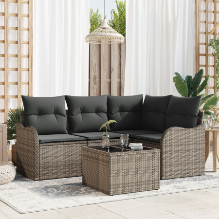 Set de Sofás de Jardín de 4 Piezas con Cojines en Ratán Poligris | Foro24.es | Tu tienda online para hogar, jardín y más Foro24.es