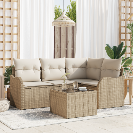 Set de Sofá de Jardín de 5 Piezas con Cojines de Poliratán Marrón | Foro24.es | Tu tienda online para hogar, jardín y más Foro24.es