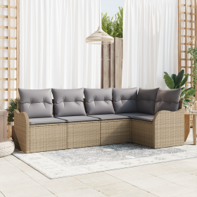 Juego de Sofá de Jardín de 5 Piezas con Cojines Beige Ratán Sintético by , Outdoor sofas - Ref: Foro24-3345700, Price: 352,75...
