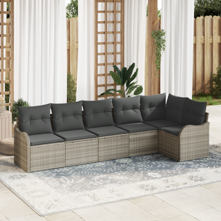 Juego de Sofá de Jardín  de 6 Piezas con Cojines Gris Claro Ratán Sintético | Foro24.es | Tu tienda online para hogar, jardín y más Foro24.es