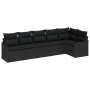 Set de Sofás de Jardín de 6 Piezas con Cojines Rattan Poliéster Negro de , Sofás de exterior - Ref: Foro24-3345723, Precio: 4...