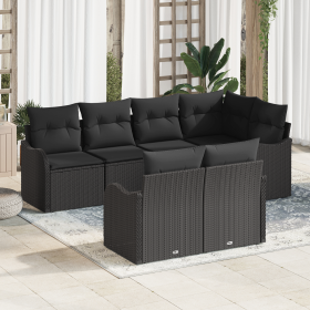 Juego de Sofá de Jardín de 7 Piezas con Cojines Ratán Poliéster Negro by , Outdoor sofas - Ref: Foro24-3345743, Price: 516,50...