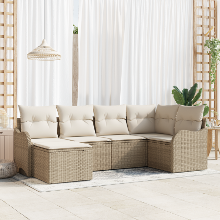 Conjunto de sofá de jardín de 6 piezas con cojines beige de poliratán by , Outdoor sofas - Ref: Foro24-3345771, Price: 401,45...