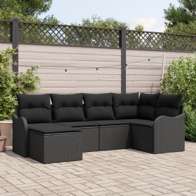 Conjunto de Sofá de Jardín de 6 Piezas con Cojines Ratán Poliéster Negro von , Outdoor-Sofas - Ref: Foro24-3345773, Preis: 39...