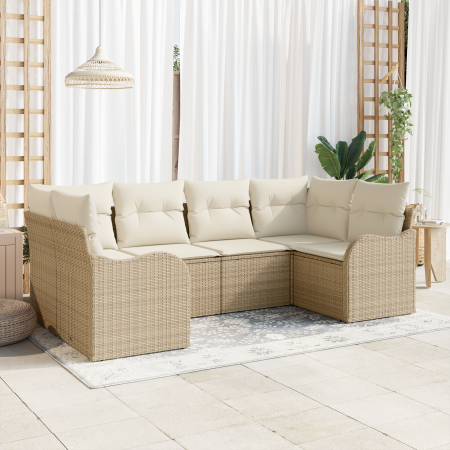 Juego de Sofá de Jardín  de 6 Piezas con Cojines Beige Ratán Poliéster | Foro24.es | Tu tienda online para hogar, jardín y más Foro24.es