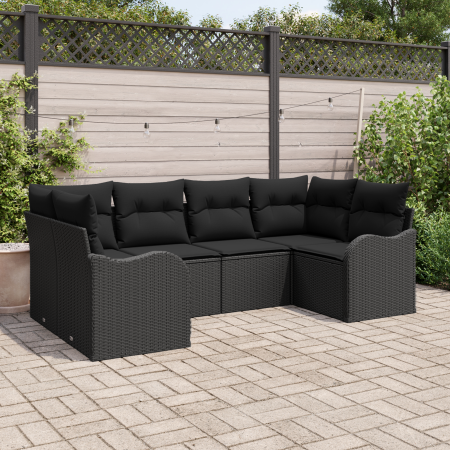 Conjunto de Sofá de Jardín de 6 Piezas con Cojines Negro de Ratán Poliéster by , Outdoor sofas - Ref: Foro24-3345843, Price: ...