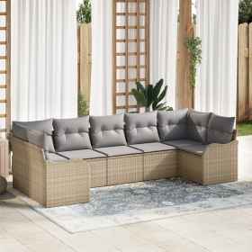 Juego de Sofás de Jardín de 7 Piezas con Cojines Beige de Rattan Resistente von , Outdoor-Sofas - Ref: Foro24-3345850, Preis:...