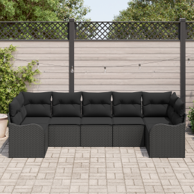 Juego de Sofás de Jardín de 7 Piezas con Cojines Ratán Poliéster Negro by , Outdoor sofas - Ref: Foro24-3345853, Price: 495,4...