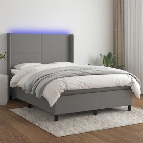 Cama box spring colchón y luces LED tela gris oscuro 140x200 cm Cama box spring colchón y luces LED tela gris oscuro 140x200 cm