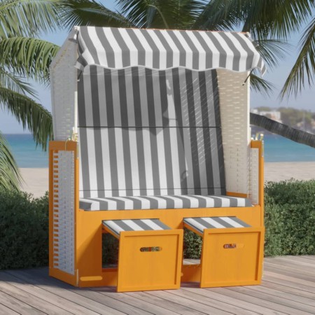 Beach chair Strandkorb with canopy, synthetic rattan, white and gray wood by vidaXL, Loungers - Ref: Foro24-318654, Price: 22...