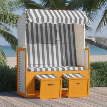 Strandkorb Baldachin Baldachin Kunststoff Rattan weiß grau Holz von vidaXL, Liegen - Ref: Foro24-318654, Preis: 206,32 €, Rab...