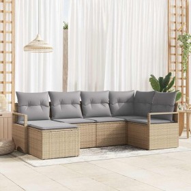 Conjunto de sofá de jardín 6 pcs Beige Poliratán